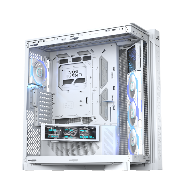 Кутия Asus ROG Cronox White, Middle Tower, 4x USB 3.2, 2x USB Type-C, LCD екранен, BTF/EATX/ATX/microATX/Mini-ITX