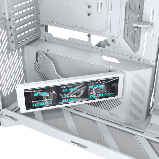 Кутия Asus ROG Cronox White, Middle Tower, 4x USB 3.2, 2x USB Type-C, LCD екранен, BTF/EATX/ATX/microATX/Mini-ITX