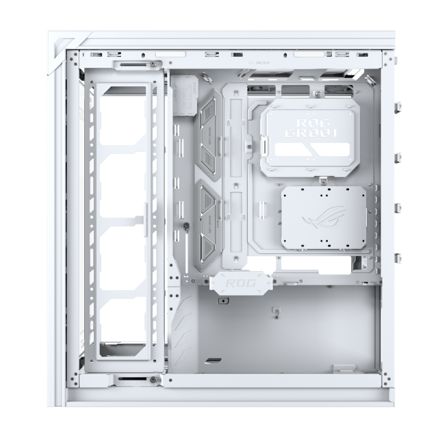 Кутия Asus ROG Cronox White, Middle Tower, 4x USB 3.2, 2x USB Type-C, LCD екранен, BTF/EATX/ATX/microATX/Mini-ITX