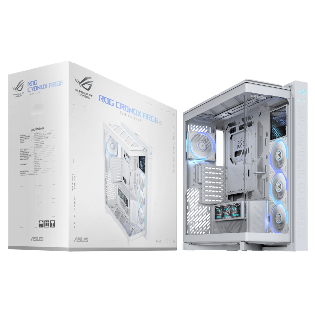 Кутия Asus ROG Cronox White, Middle Tower, 4x USB 3.2, 2x USB Type-C, LCD екранен, BTF/EATX/ATX/microATX/Mini-ITX
