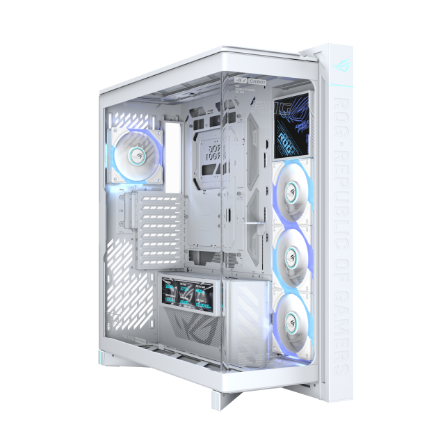 Кутия Asus ROG Cronox White, Middle Tower, 4x USB 3.2, 2x USB Type-C, LCD екранен, BTF/EATX/ATX/microATX/Mini-ITX