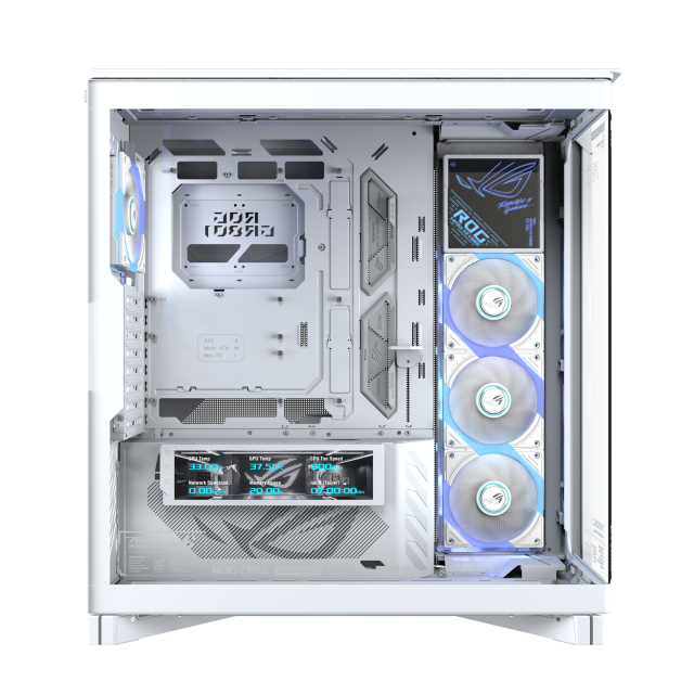 Кутия Asus ROG Cronox White, Middle Tower, 4x USB 3.2, 2x USB Type-C, LCD екранен, BTF/EATX/ATX/microATX/Mini-ITX
