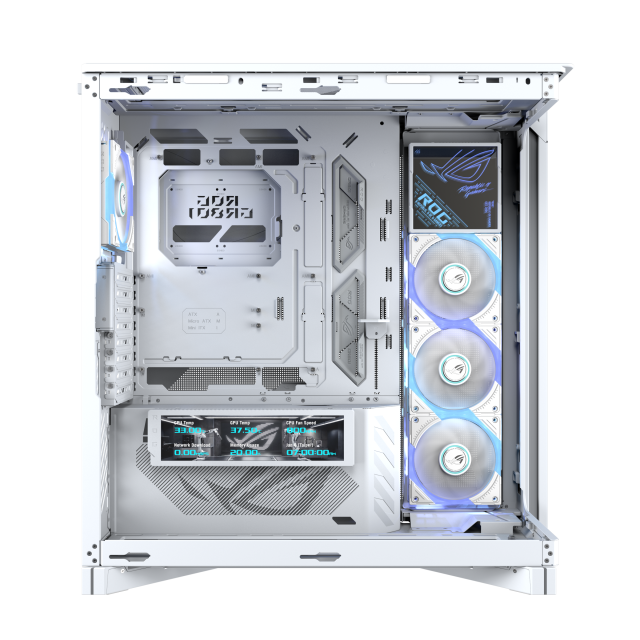 Кутия Asus ROG Cronox White, Middle Tower, 4x USB 3.2, 2x USB Type-C, LCD екранен, BTF/EATX/ATX/microATX/Mini-ITX