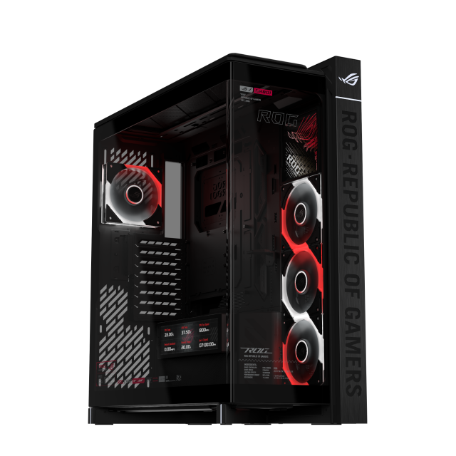 Кутия Asus ROG Cronox Black, Middle Tower, 4x USB 3.2, 2x USB Type-C, LCD екранен, BTF/EATX/ATX/microATX/Mini-ITX