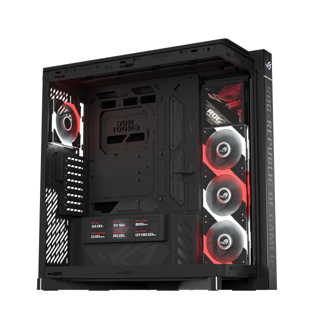 Кутия Asus ROG Cronox Black, Middle Tower, 4x USB 3.2, 2x USB Type-C, LCD екранен, BTF/EATX/ATX/microATX/Mini-ITX
