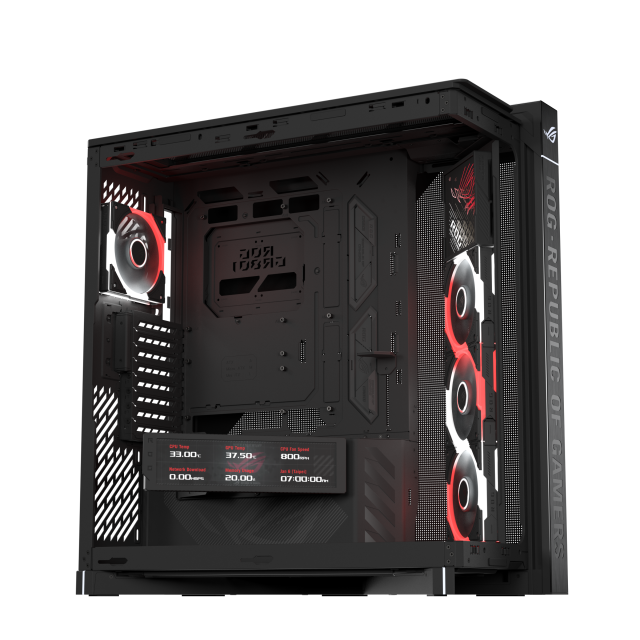 Кутия Asus ROG Cronox Black, Middle Tower, 4x USB 3.2, 2x USB Type-C, LCD екранен, BTF/EATX/ATX/microATX/Mini-ITX
