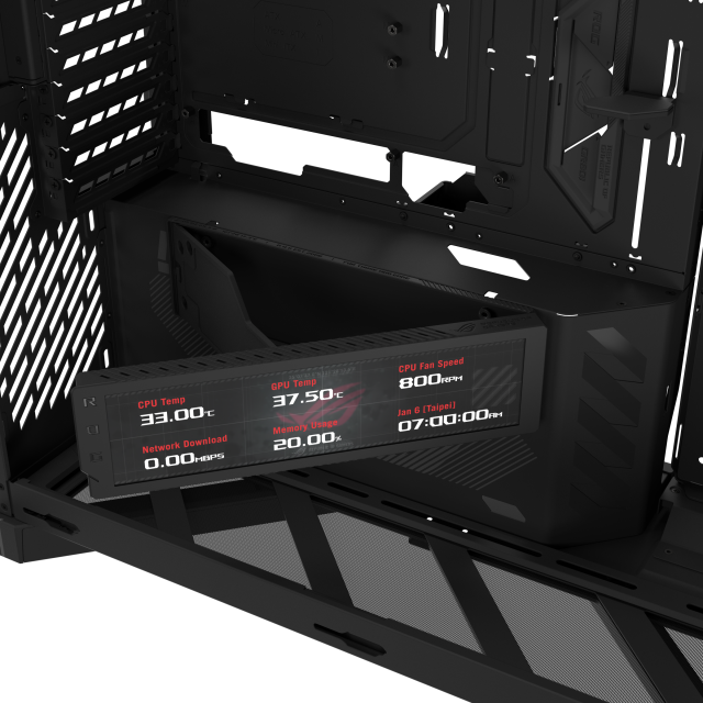 Кутия Asus ROG Cronox Black, Middle Tower, 4x USB 3.2, 2x USB Type-C, LCD екранен, BTF/EATX/ATX/microATX/Mini-ITX