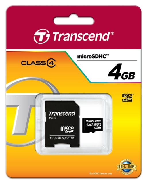 Памет Transcend 4GB microSDHC (with adapter, Class 4)
