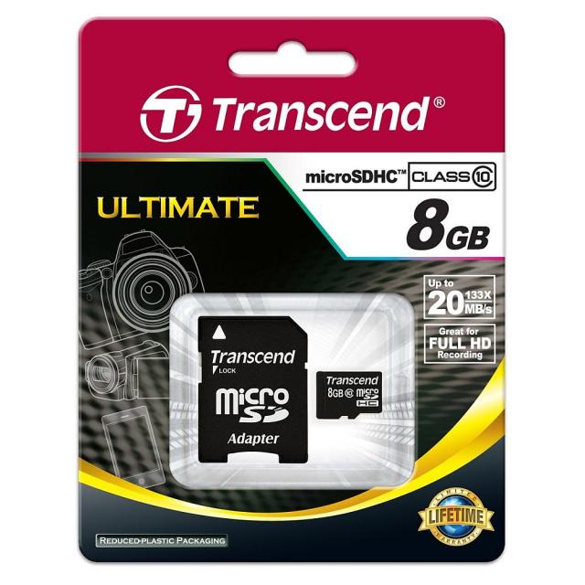 Памет Transcend 8GB microSDHC (with adapter, Class 10)