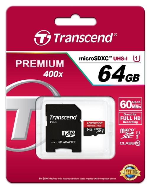Памет Transcend 64GB micro SDXC UHS-I Premium (with adapter, Class 10)