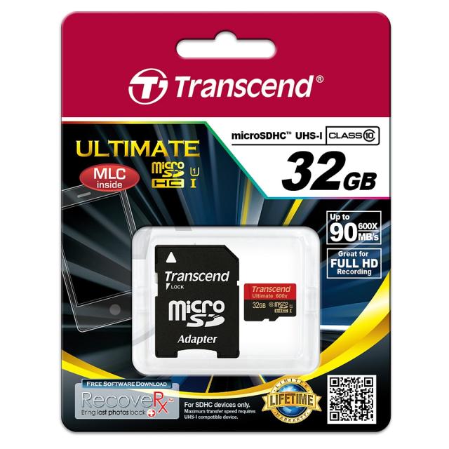 Памет Transcend 32GB micro SDHC UHS-I, MLC, 600x (with adapter, Class 10)