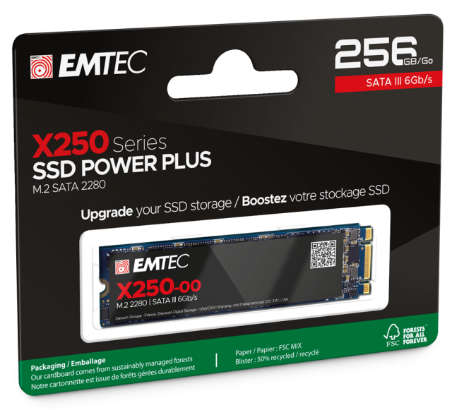 EMTEC X250 POWER PLUS SSD 256GB, M2 SATA (2280)