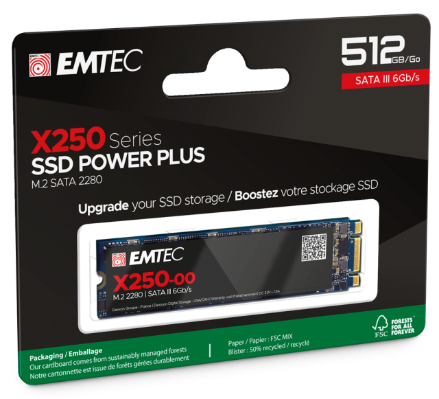 EMTEC X250 POWER PLUS SSD 512GB, M2 SATA (2280)