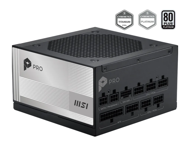 Захранване MSI PRO A1000PL, 1000W, Active PFC, PCI-E 5.1, 80 PLUS Platinum, Fully Modular