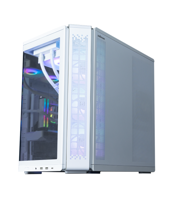 Кутия Zalman P60 DS White, Mid-Tower, Tempered Glass, 1x USB 3.1 Type-C, 2x USB 3.0, 1x HD Audio, ATX / mATX / Mini-ITX