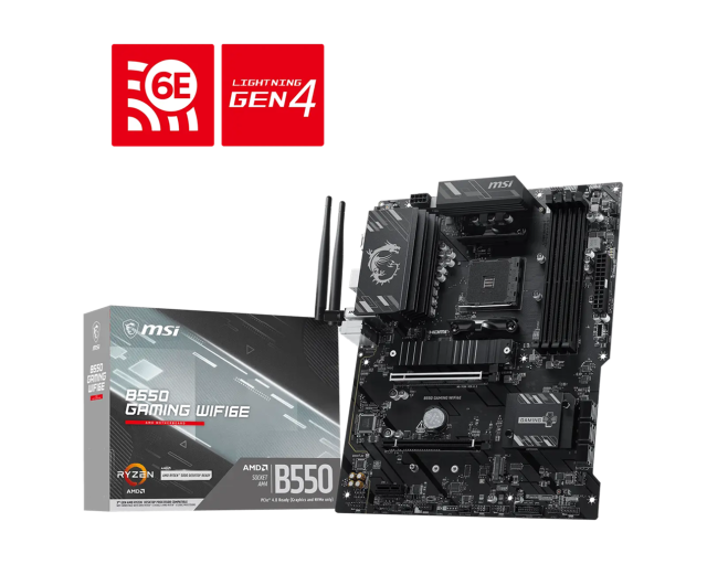 Дънна платка MSI B550 GAMING WIFI6E, AM4, 4x DDR4, 2x M2, 4x SATA 6Gb/s, HDMI, DisplayPort, ATX