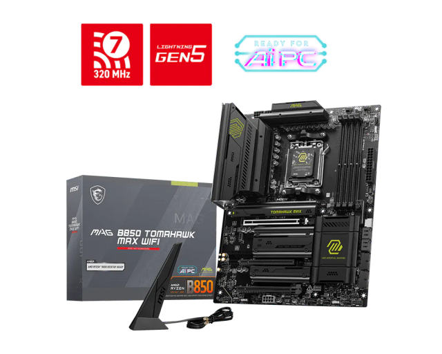 Дънна платка MSI MAG B850 TOMAHAWK MAX WFII, AM5, 4x DDR5, 4x M2, 4x SATA 6Gb/s, HDMI, ATX