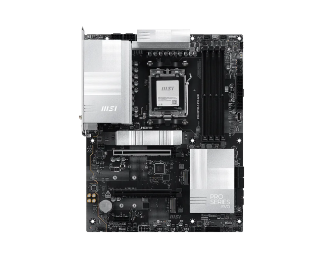 Дънна платка MSI PRO X870E-S EVO WIFI, AM5, 4x DDR5, 3x M.2, 4x SATA 6G, Wi-Fi 7+Bluetooth, 5G LAN, HDMI, ATX 