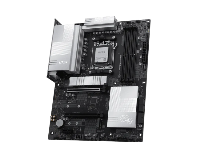 Дънна платка MSI PRO X870E-S EVO WIFI, AM5, 4x DDR5, 3x M.2, 4x SATA 6G, Wi-Fi 7+Bluetooth, 5G LAN, HDMI, ATX 