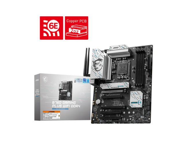 Дънна платка MSI B760 GAMING PLUS WIFI DDR4, LGA1700, 4x DDR4, 2x M.2, 4x SATA 6G, HDMI, DisplayPort, ATX 
