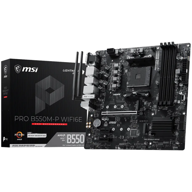 Дънна платка MSI B550M-P WIFI6E, AM4, 4x DDR4, 2x M2, 4x SATA 6Gb/s, DP, HDMI, VGA Micro ATX
