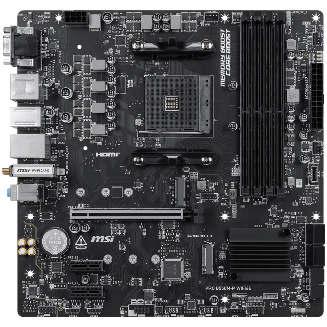 Дънна платка MSI B550M-P WIFI6E, AM4, 4x DDR4, 2x M2, 4x SATA 6Gb/s, DP, HDMI, VGA Micro ATX