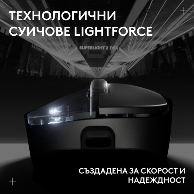 Геймърска мишка Logitech G Pro X Superlight 2 DEX SE, Wireless, оптичена 32000 dpi, USB, Black