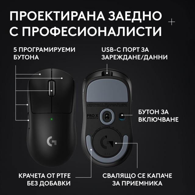 Геймърска мишка Logitech G PRO X SUPERLIGHT 2c SE, Wireless, оптичена 32000 dpi, Black