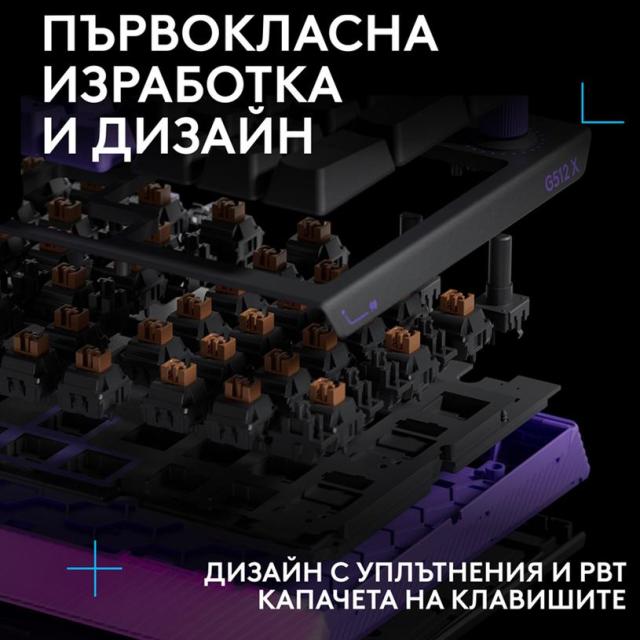 Геймърска механична клавиатура Logitech G512 X 98, Dual Swap Analog/Mechanical Tactile switch, черна, USB