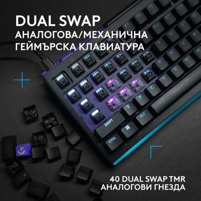 Геймърска механична клавиатура Logitech G512 X 98, Dual Swap Analog/Mechanical Tactile switch, черна, USB
