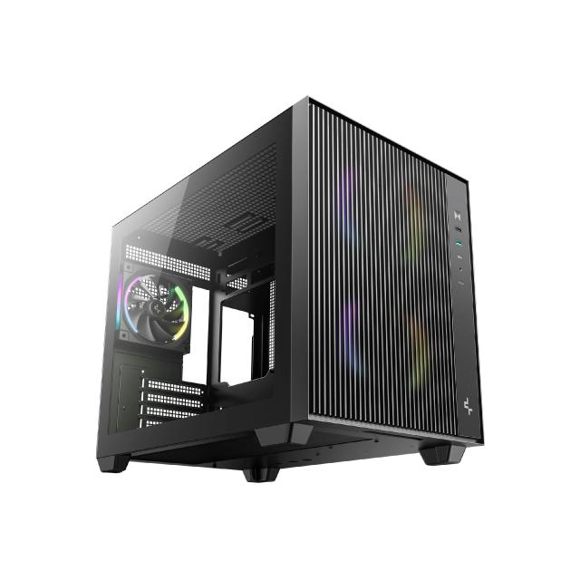 Кутия за компютър DeepCool CG330 MESH 3F Black, Mini Tower, 1x USB Type-C, 1x USB 3.0, 1x USB 2.0, 1x HD Audio, mATX, Mini-ITX