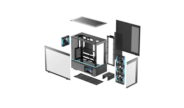 Кутия за компютър DeepCool CH690 LCD Black, Middle Tower, 1x USB Type-C, 2x USB 3.0, 1x HD Audio, ATX, mATX, Mini-ITX