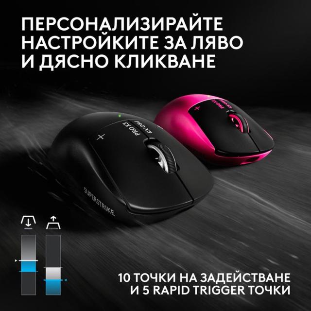 Гейминг мишка Logitech G Pro X3 Superstrike, Wireless, оптичен HERO 2, 48 000 DPI, Magenta Eclipse