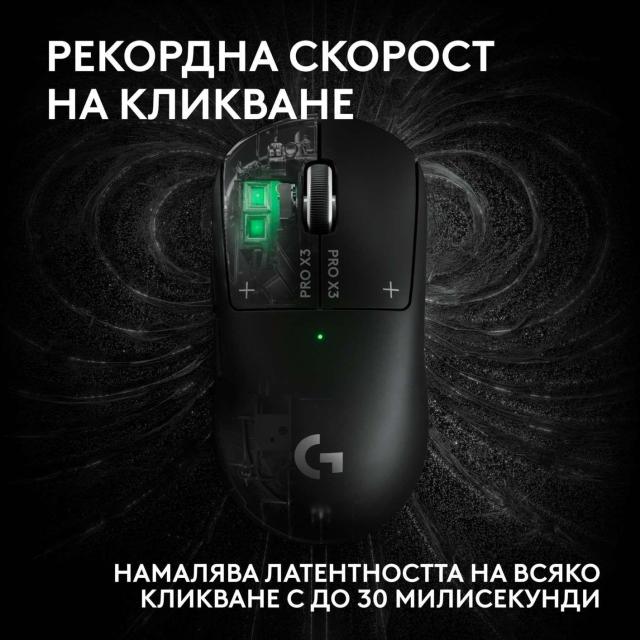 Гейминг мишка Logitech G Pro X3 Superstrike, Wireless, оптичен HERO 2, 48 000 DPI, Midnight Black