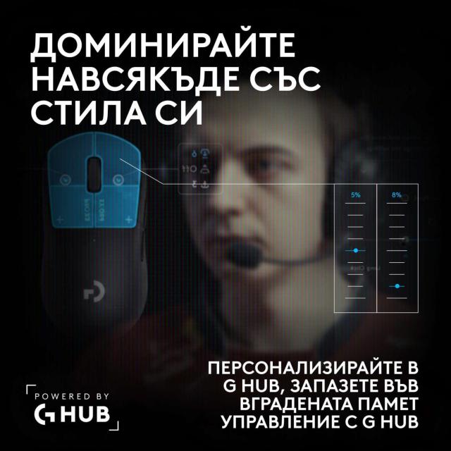 Гейминг мишка Logitech G Pro X3 Superstrike, Wireless, оптичен HERO 2, 48 000 DPI, Midnight Black