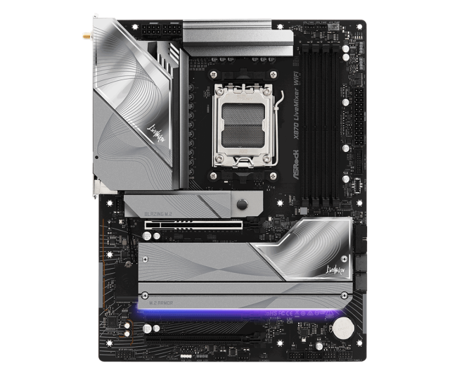 Дънна платка ASRock X870 LiveMixer WiFi, X870, AM5, DDR5, 4x M.2 NVMe SSD, 2x SATA3 6.0 Gb/s, Wi-Fi 7 + BT, HDMI, ATX