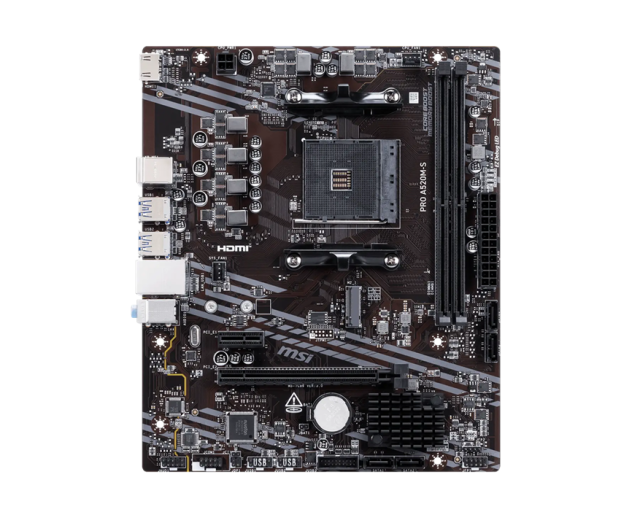 Дънна платка MSI PRO A520M-S, AM4, 2x DDR4, 1x M.2, 4x SATA 6G, HDM, mATX