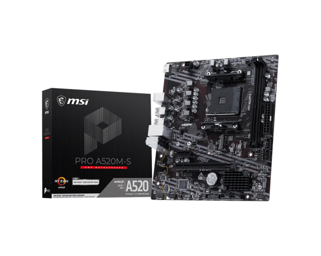 Дънна платка MSI PRO A520M-S, AM4, 2x DDR4, 1x M.2, 4x SATA 6G, HDM, mATX