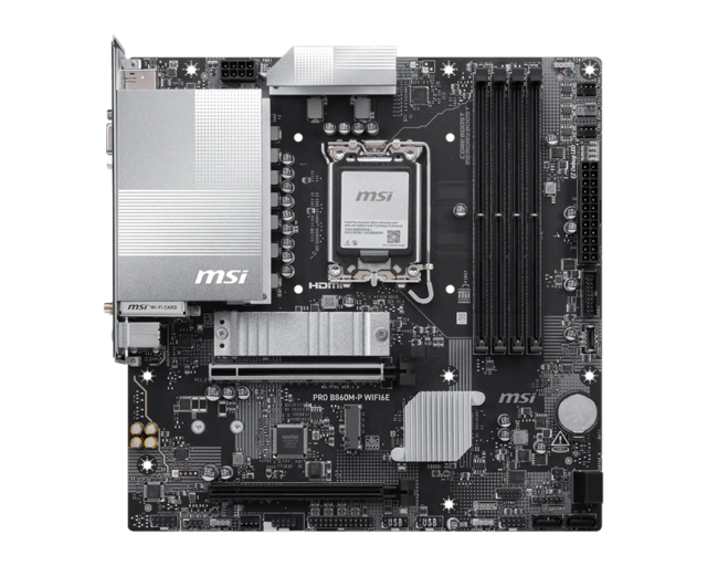 Дънна платка MSI PRO B860M-P WIFI6E, LGA1851, 4x DDR5, 2x M.2, 4x SATA 6G, VGA, HDM, DisplayPort, mATX