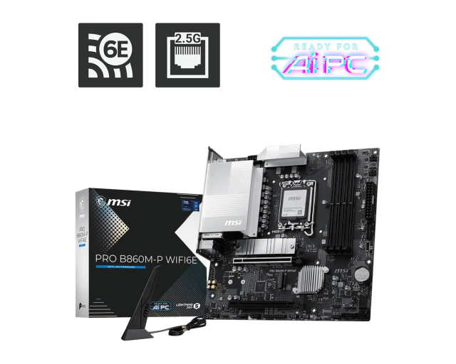 Дънна платка MSI PRO B860M-P WIFI6E, LGA1851, 4x DDR5, 2x M.2, 4x SATA 6G, VGA, HDM, DisplayPort, mATX