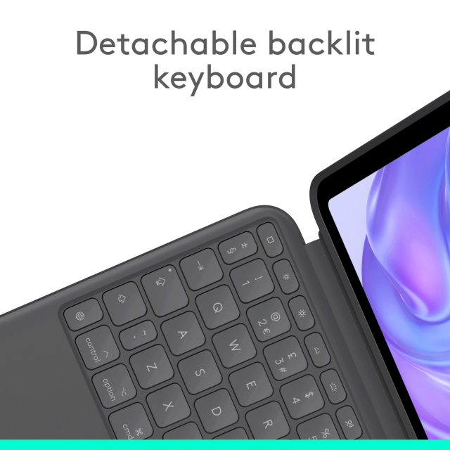 Logitech Combo Touch iPad Pro 11" (27.94 cm), безжична клавиатура с тракпад и отделящ се кейс с поставка,  Graphite 
