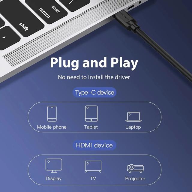 Кабел Vention USB Type-C(м) към HDMI (м) 4K, 1.5m Black