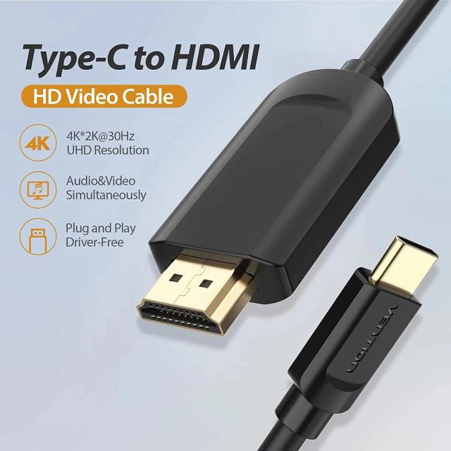 Кабел Vention USB Type-C(м) към HDMI (м) 4K, 1.5m Black