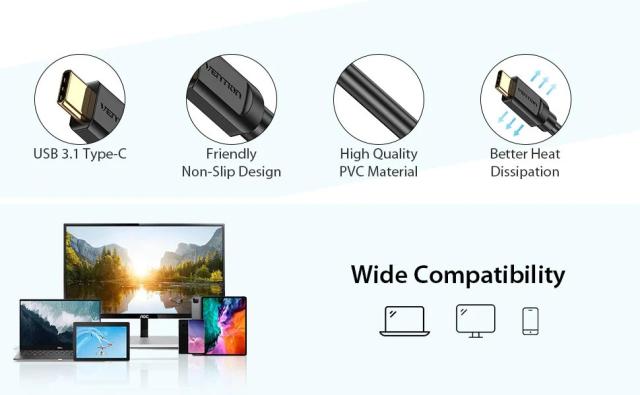 Кабел Vention USB Type-C(м) към HDMI (м) 4K, 1.5m Black