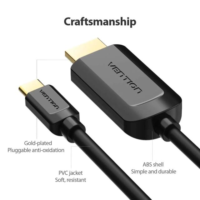 Кабел Vention USB Type-C(м) към HDMI (м) 4K, 1.5m Black
