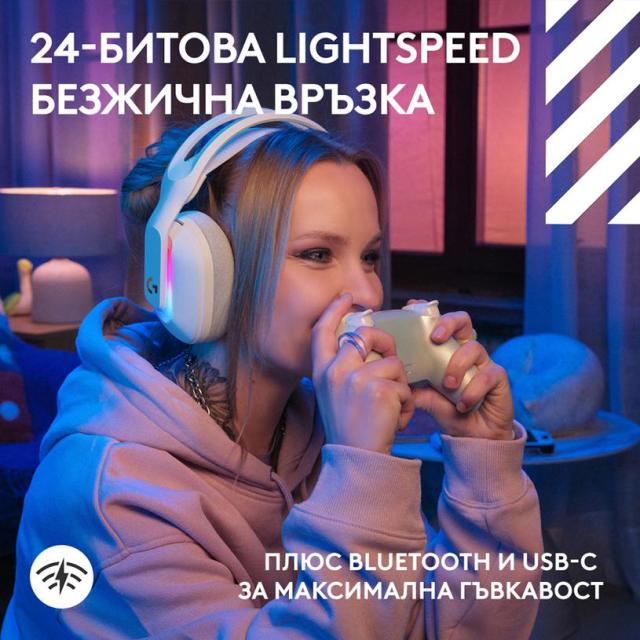 Геймърски слушалки Logitech Astro A20 X Lightspeed White, Wireless, Bluetooth, USB-C кабел, микрофон