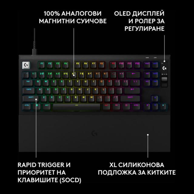 Геймърска механична клавиатура Logitech G Pro X2 RAPID TKL Black, Magnetic Analog Linear Switch, USB