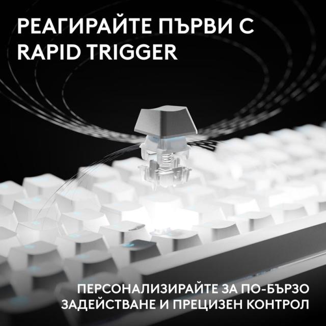 Геймърска механична клавиатура Logitech G Pro X2 RAPID TKL White, Magnetic Analog Linear Switch, USB