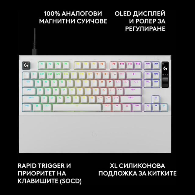 Геймърска механична клавиатура Logitech G Pro X2 RAPID TKL White, Magnetic Analog Linear Switch, USB