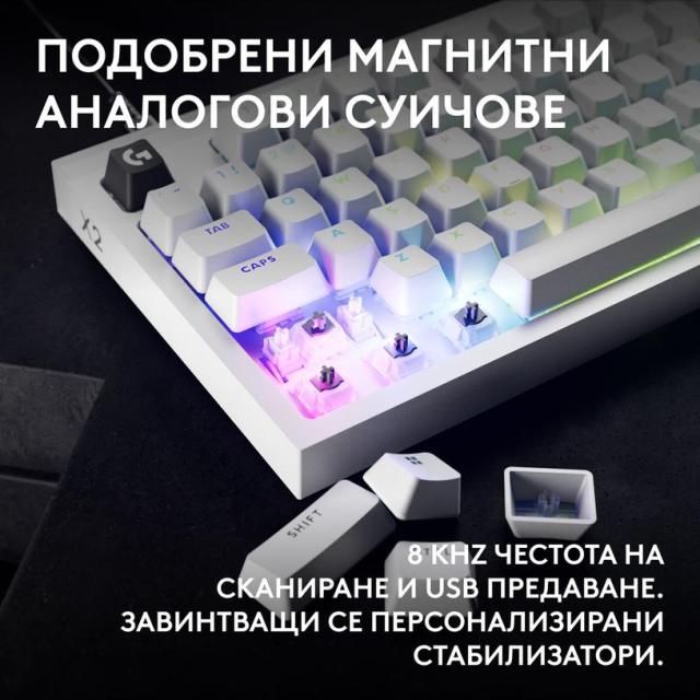 Геймърска механична клавиатура Logitech G Pro X2 RAPID TKL White, Magnetic Analog Linear Switch, USB